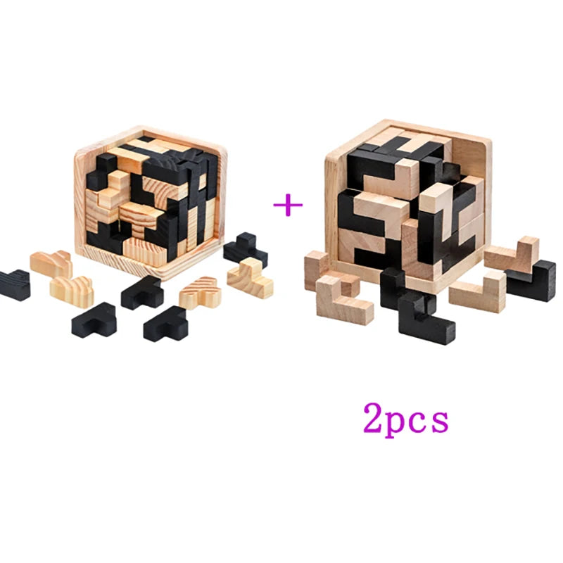 3D Cube Puzzle Luban Interlocking Creative Educational Wooden Toy Brain IQ Mind Early Learning Game Gift for Children Letter 54T
