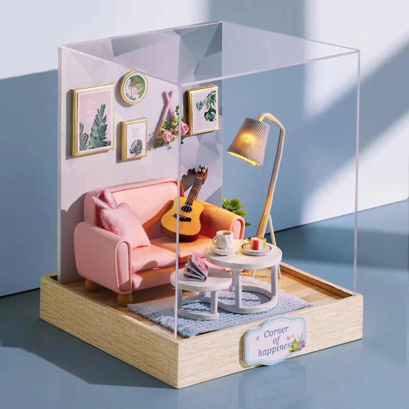 DIY 3D Puzzles Wooden Toy Miniature Dollhouse Handmade Doll House Model Building Kits Coffee House Toys for Xmas Gifts