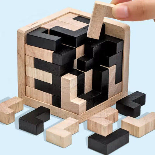 3D Cube Puzzle Luban Interlocking Creative Educational Wooden Toy Brain IQ Mind Early Learning Game Gift for Children Letter 54T