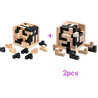 3D Cube Puzzle Luban Interlocking Creative Educational Wooden Toy Brain IQ Mind Early Learning Game Gift for Children Letter 54T