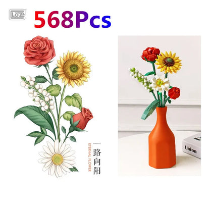 Flowers Bricks Bouquet Building Blocks Toys for Birthday Gift Room Decor Botanical Set Valentine'S Day Rose Friends Kids Adults