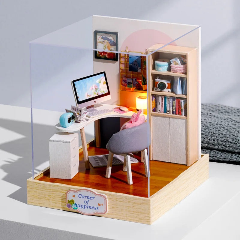 DIY 3D Puzzles Wooden Toy Miniature Dollhouse Handmade Doll House Model Building Kits Coffee House Toys for Xmas Gifts