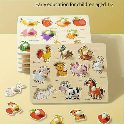 Montessori Early Education Geometry Beginner Puzzle Board, Hand-Held Fixed Board Puzzle Development, Puzzle Block Shape Matching