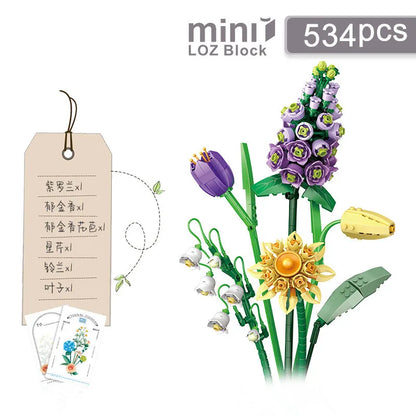 Flowers Bricks Bouquet Building Blocks Toys for Birthday Gift Room Decor Botanical Set Valentine'S Day Rose Friends Kids Adults