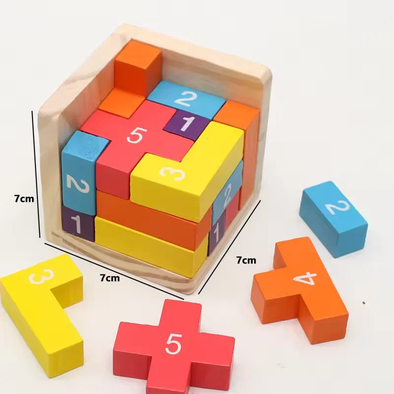 3D Cube Puzzle Luban Interlocking Creative Educational Wooden Toy Brain IQ Mind Early Learning Game Gift for Children Letter 54T