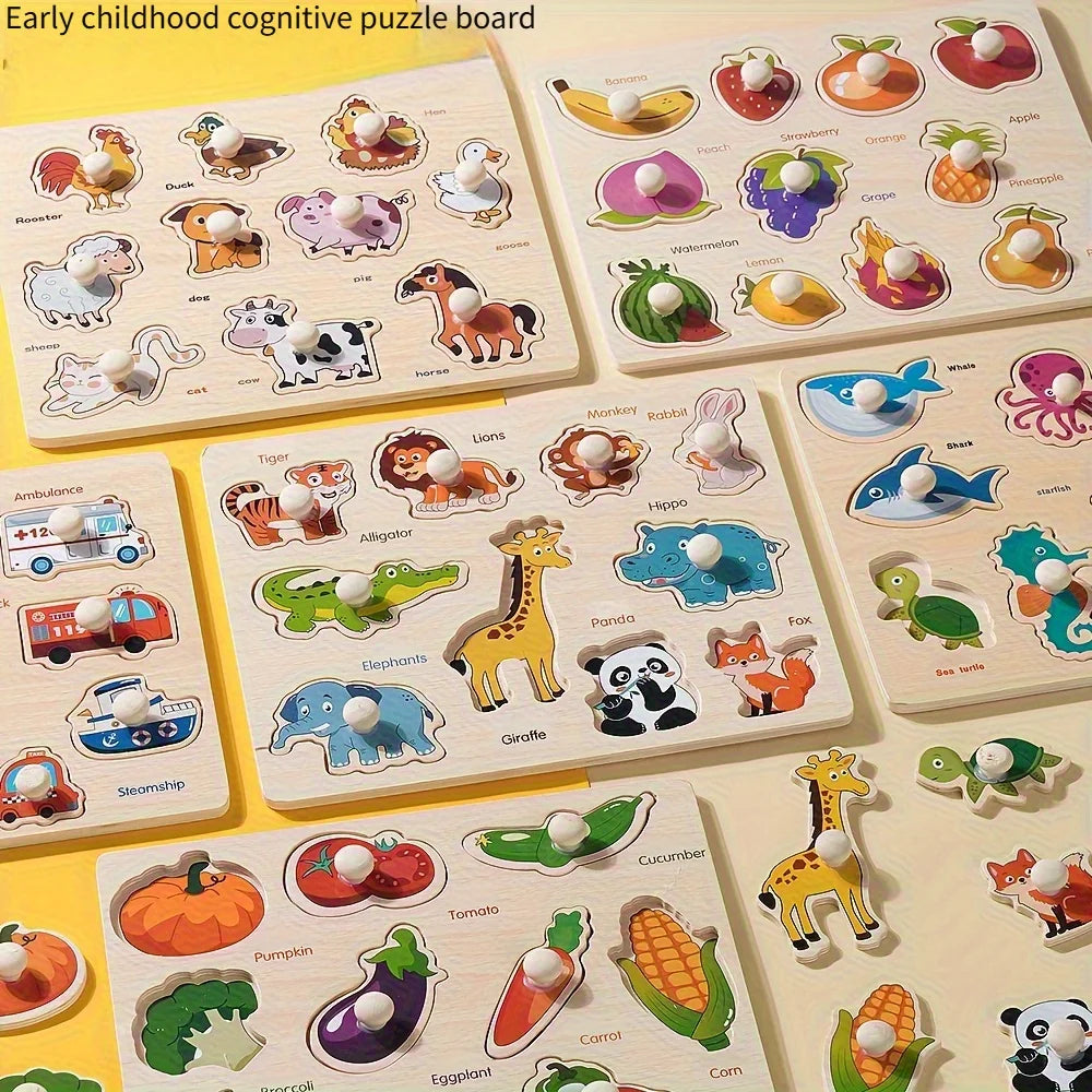 Montessori Early Education Geometry Beginner Puzzle Board, Hand-Held Fixed Board Puzzle Development, Puzzle Block Shape Matching