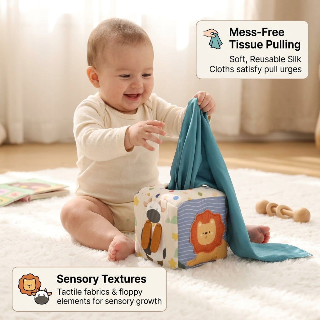 Montessori Magic Animal Tissue Box – Sensory Cloth Toy