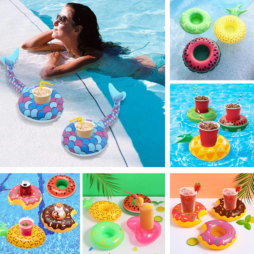 1PC Inflatable Float Cup Pad Swimming Pool Drink Cup Stand Holder Cute Drink Pool Mat for Kids Toy Summer Pool Party Decorations