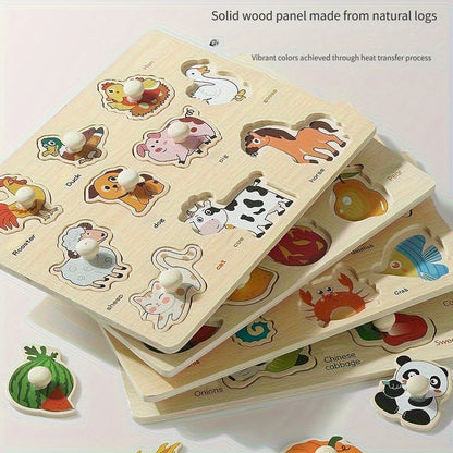 Montessori Early Education Geometry Beginner Puzzle Board, Hand-Held Fixed Board Puzzle Development, Puzzle Block Shape Matching