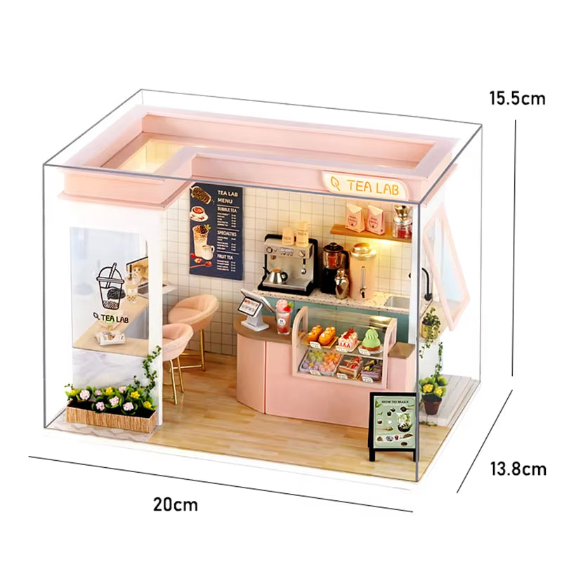 DIY 3D Puzzles Wooden Toy Miniature Dollhouse Handmade Doll House Model Building Kits Coffee House Toys for Xmas Gifts