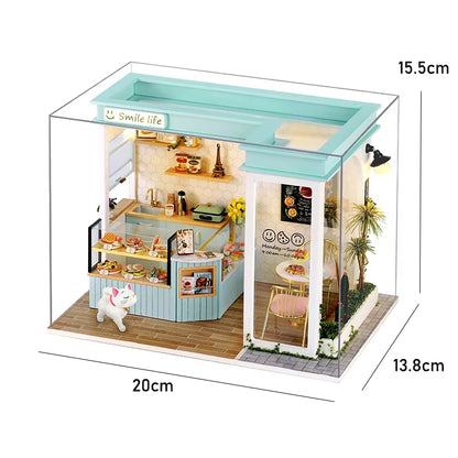 DIY 3D Puzzles Wooden Toy Miniature Dollhouse Handmade Doll House Model Building Kits Coffee House Toys for Xmas Gifts