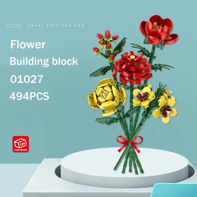 Flowers Bricks Bouquet Building Blocks Toys for Birthday Gift Room Decor Botanical Set Valentine'S Day Rose Friends Kids Adults