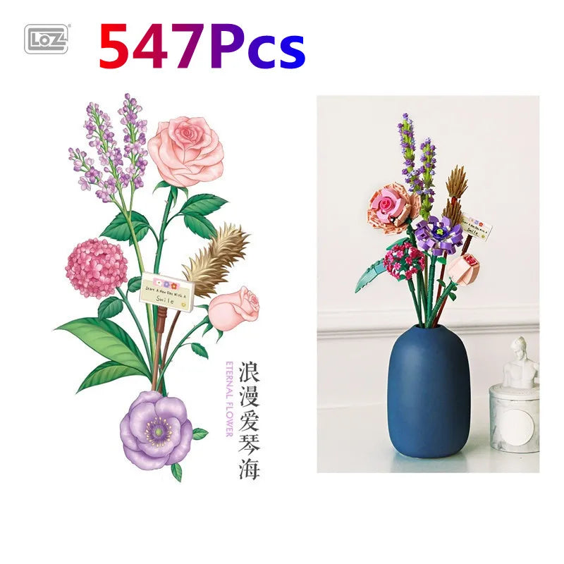Flowers Bricks Bouquet Building Blocks Toys for Birthday Gift Room Decor Botanical Set Valentine'S Day Rose Friends Kids Adults