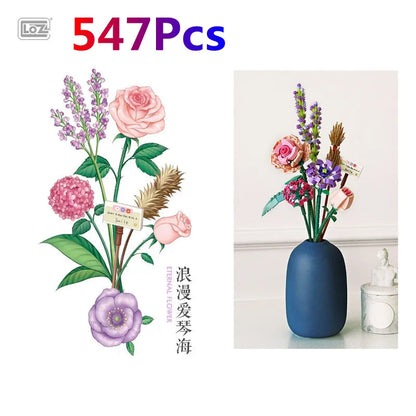 Flowers Bricks Bouquet Building Blocks Toys for Birthday Gift Room Decor Botanical Set Valentine'S Day Rose Friends Kids Adults