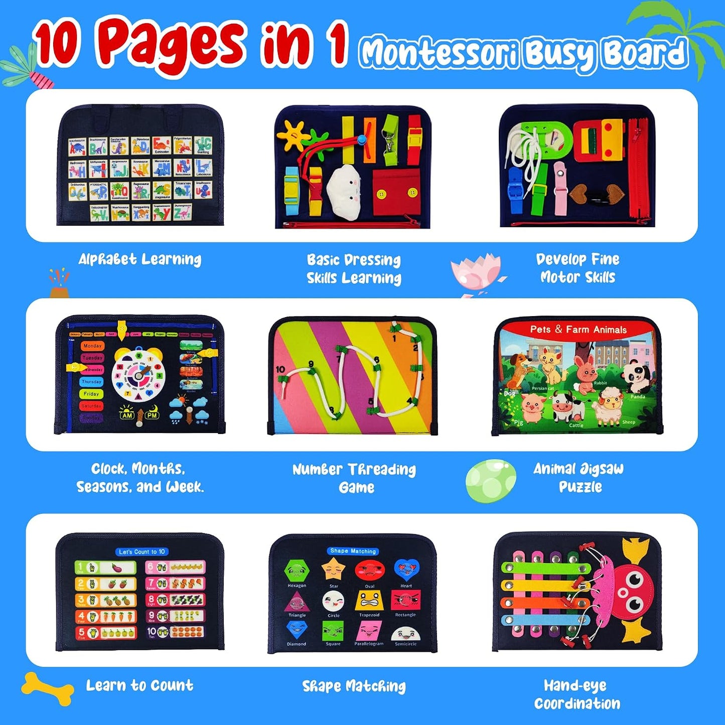 Busy Board for Toddlers 3+ Years Old, Montessori Sensory Toy