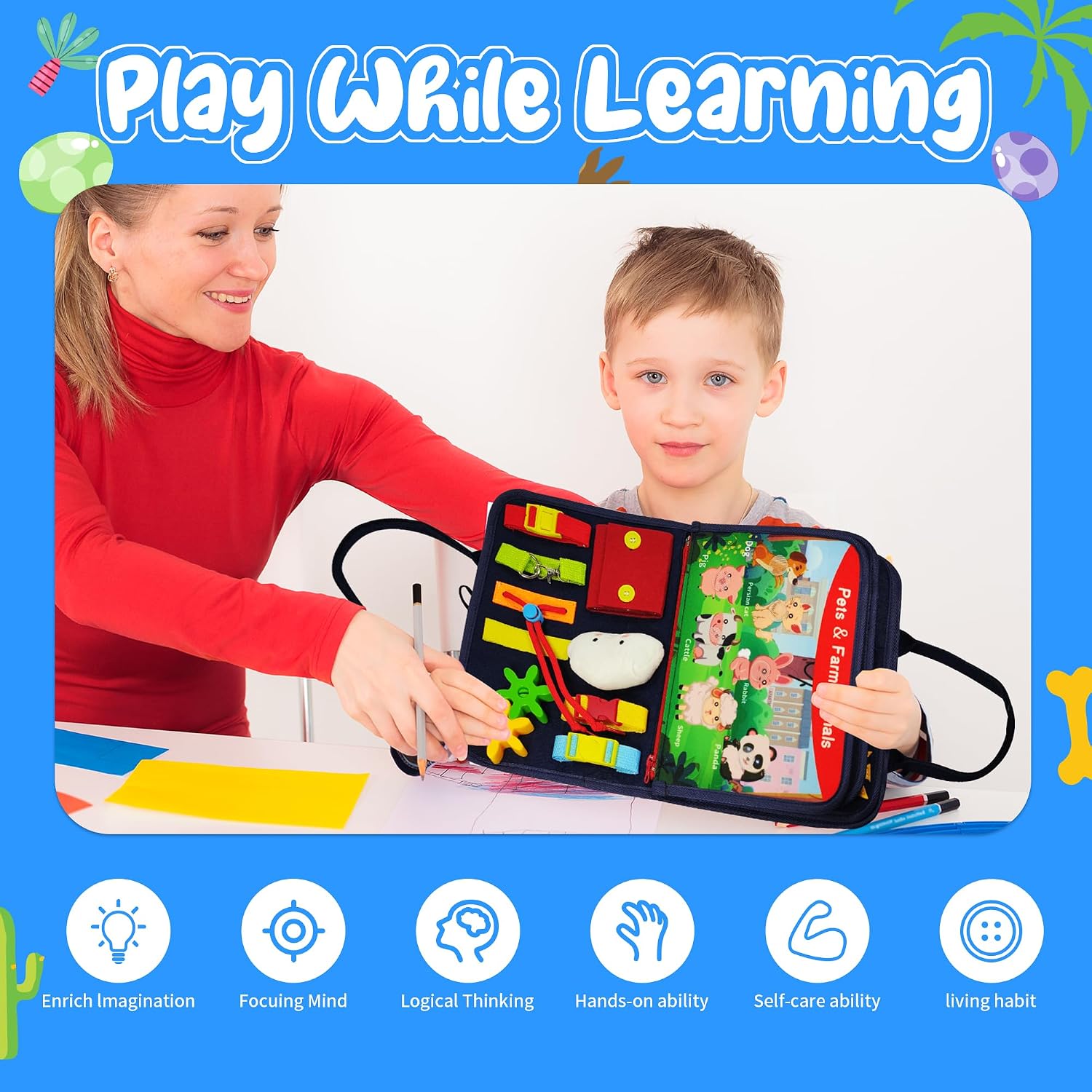 Busy Board for Toddlers 3+ Years Old, Montessori Sensory Toy