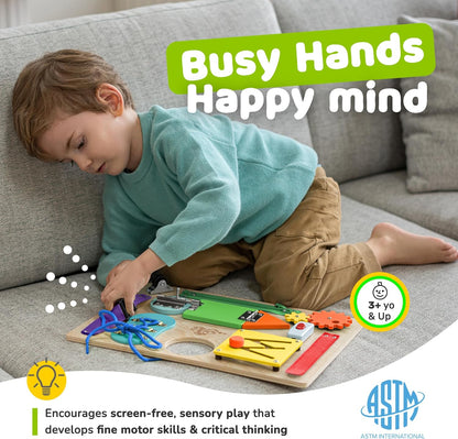 Montessori Busy Board, Premium Wooden Sensory Toy