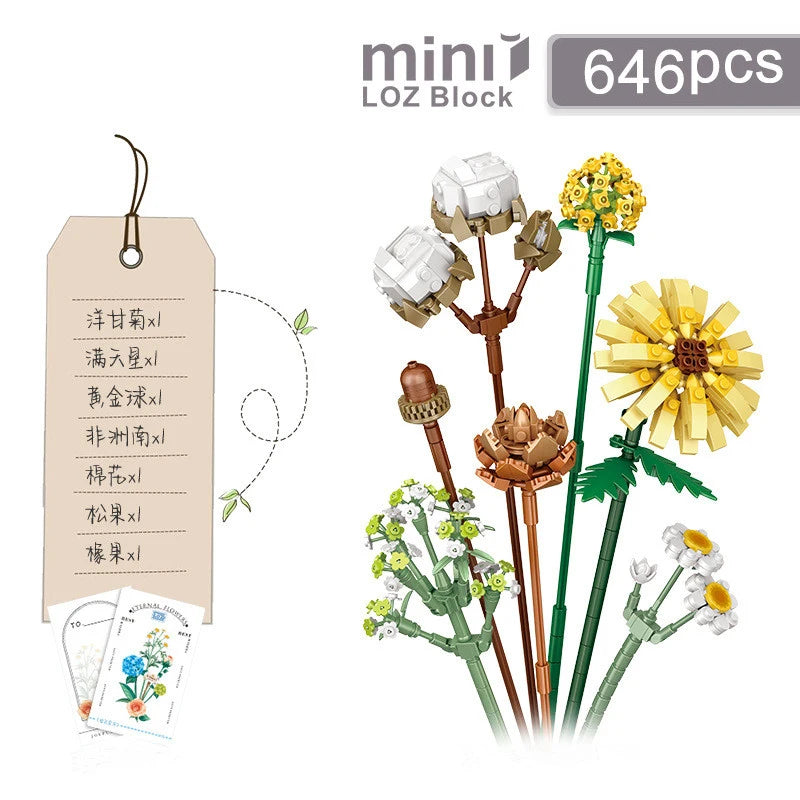 Flowers Bricks Bouquet Building Blocks Toys for Birthday Gift Room Decor Botanical Set Valentine'S Day Rose Friends Kids Adults