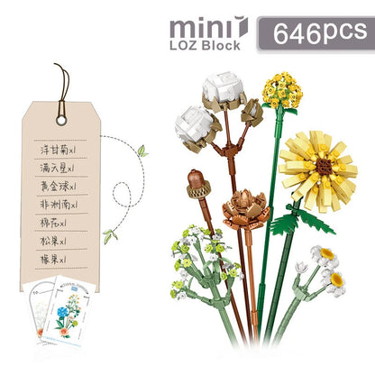 Flowers Bricks Bouquet Building Blocks Toys for Birthday Gift Room Decor Botanical Set Valentine'S Day Rose Friends Kids Adults
