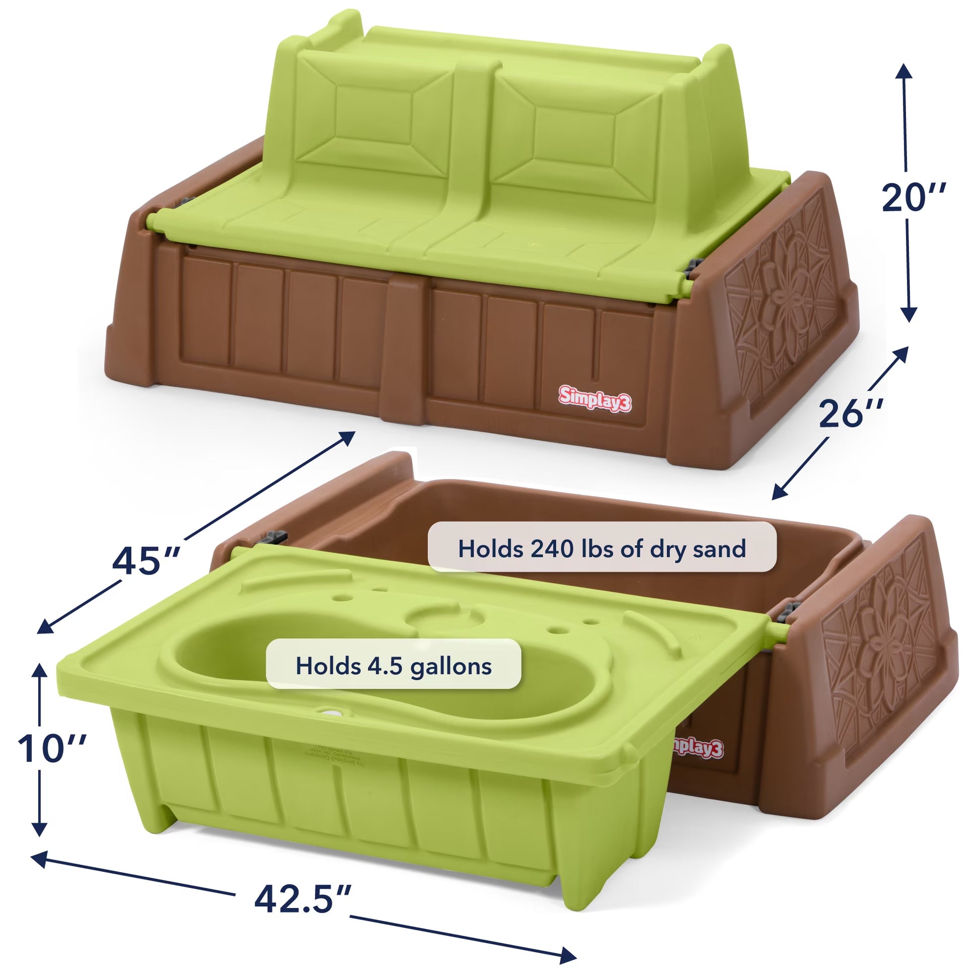 Sand & Water Bench, 2-In-1 Activity Table, Bright Green/Mountain Brown