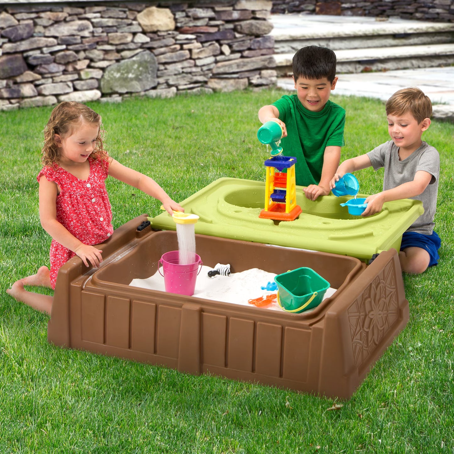 Sand & Water Bench, 2-In-1 Activity Table, Bright Green/Mountain Brown