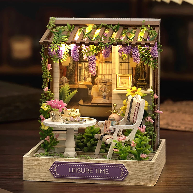 DIY 3D Puzzles Wooden Toy Miniature Dollhouse Handmade Doll House Model Building Kits Coffee House Toys for Xmas Gifts