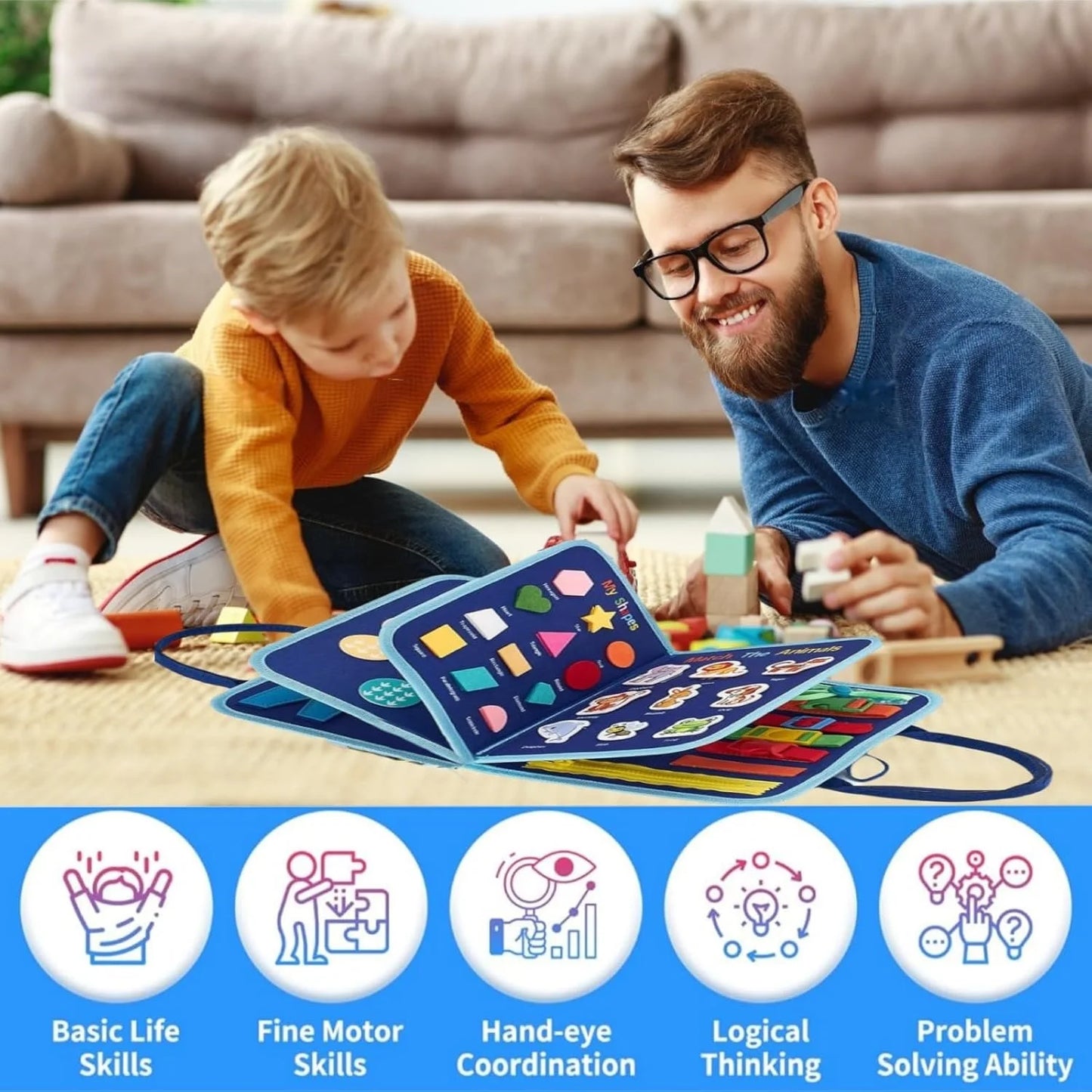 Toddler Busy Board - Montessori Toys , Educational Learning Sensory Busy Book, Airplane Car Travel Activities Toy