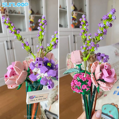 Flowers Bricks Bouquet Building Blocks Toys for Birthday Gift Room Decor Botanical Set Valentine'S Day Rose Friends Kids Adults