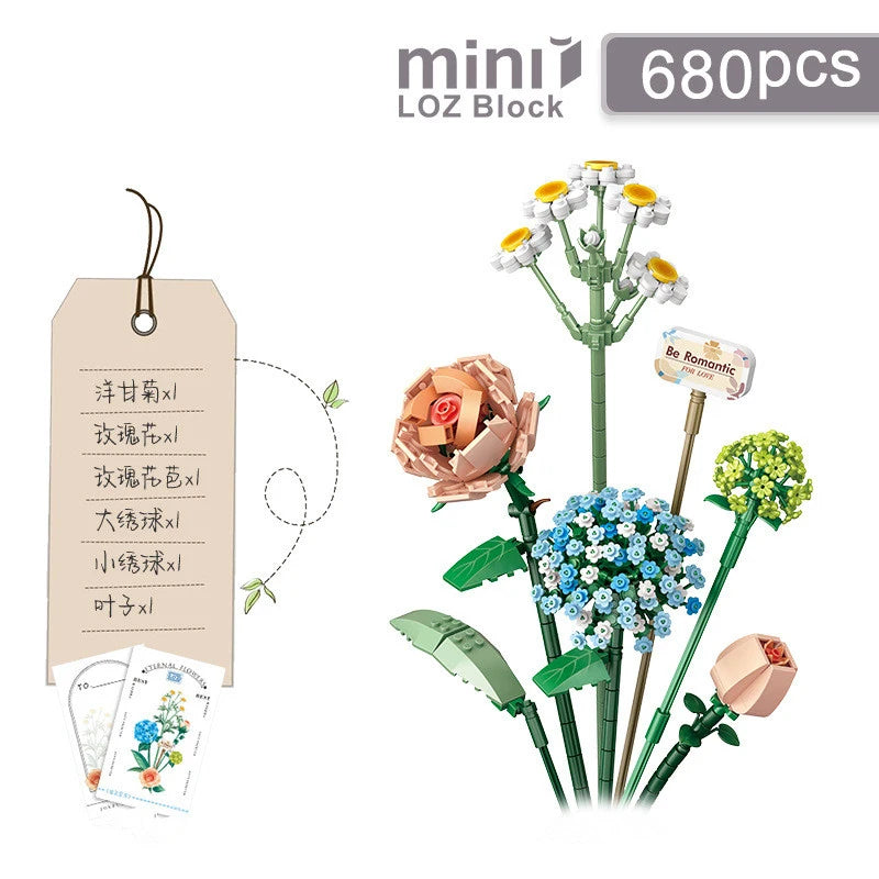 Flowers Bricks Bouquet Building Blocks Toys for Birthday Gift Room Decor Botanical Set Valentine'S Day Rose Friends Kids Adults
