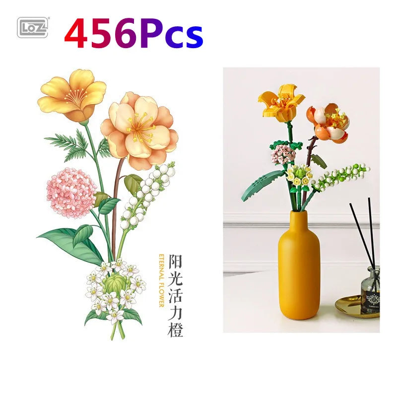 Flowers Bricks Bouquet Building Blocks Toys for Birthday Gift Room Decor Botanical Set Valentine'S Day Rose Friends Kids Adults