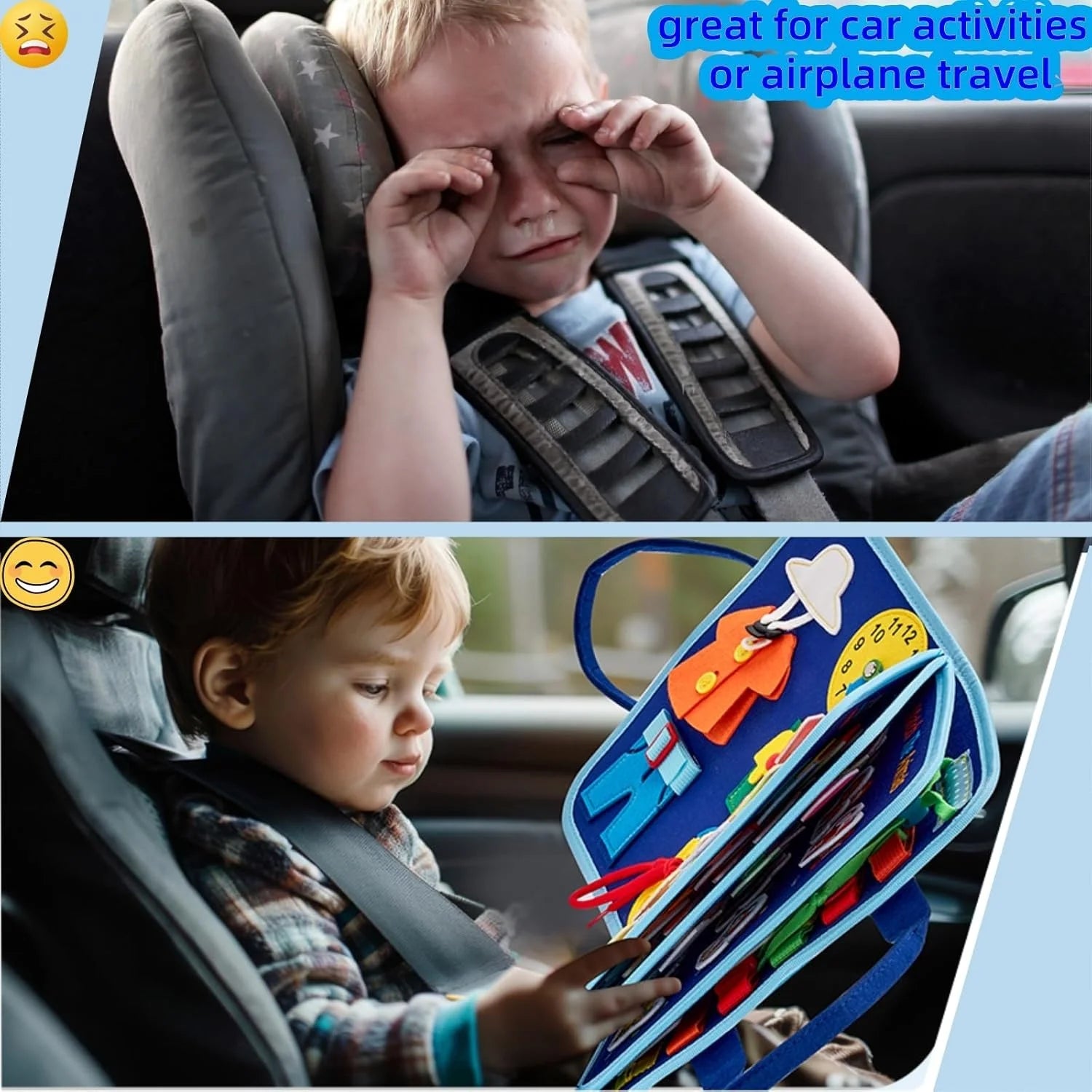 Toddler Busy Board - Montessori Toys , Educational Learning Sensory Busy Book, Airplane Car Travel Activities Toy